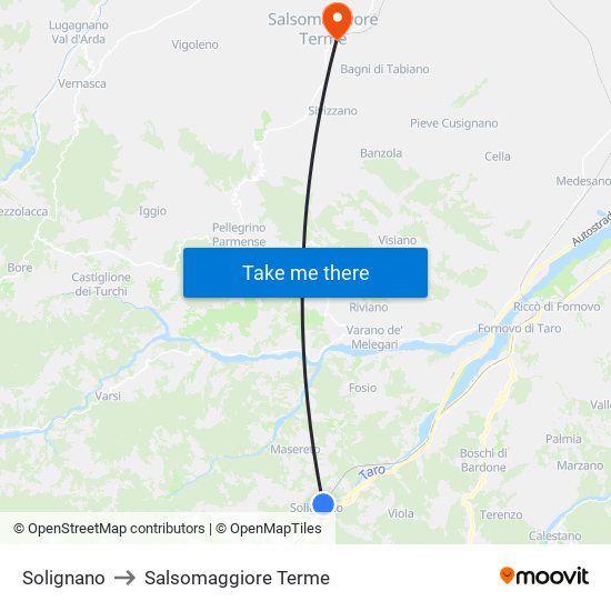 Solignano to Salsomaggiore Terme map