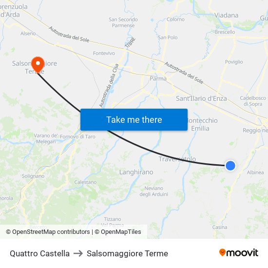 Quattro Castella to Salsomaggiore Terme map