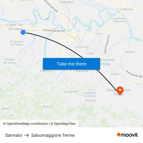 Sarmato to Salsomaggiore Terme map