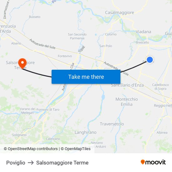 Poviglio to Salsomaggiore Terme map