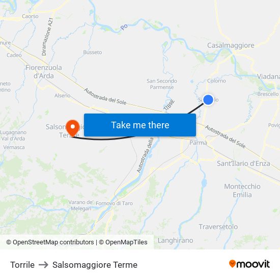 Torrile to Salsomaggiore Terme map