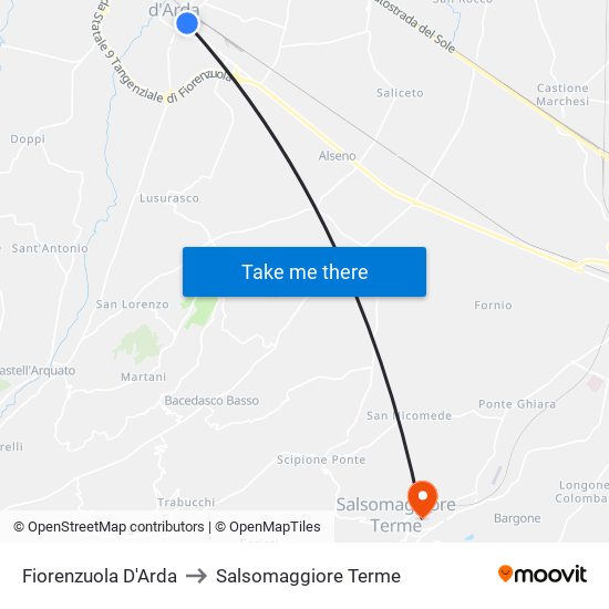 Fiorenzuola D'Arda to Salsomaggiore Terme map