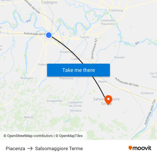 Piacenza to Salsomaggiore Terme map