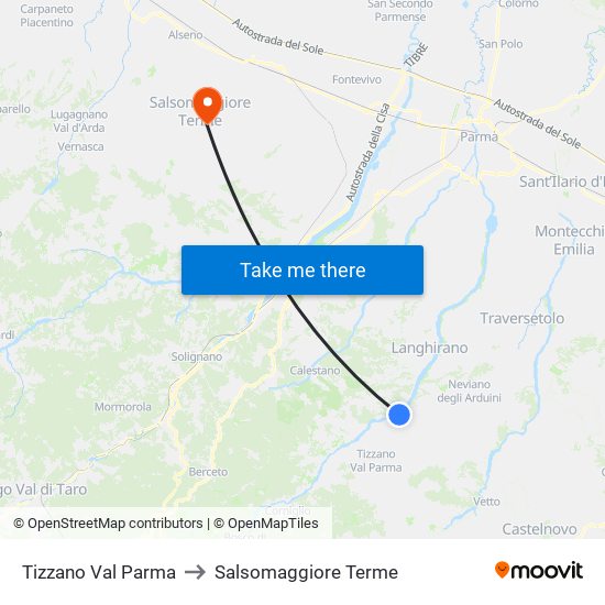 Tizzano Val Parma to Salsomaggiore Terme map