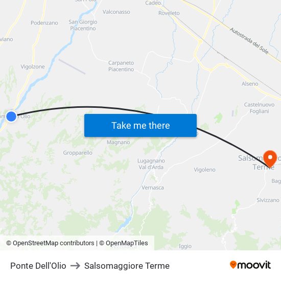 Ponte Dell'Olio to Salsomaggiore Terme map