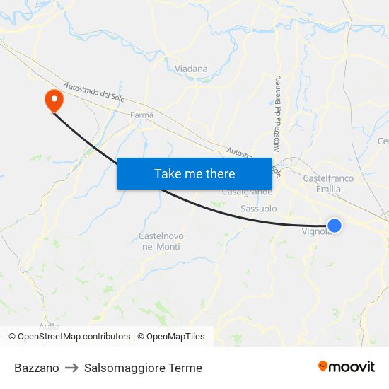 Bazzano to Salsomaggiore Terme map