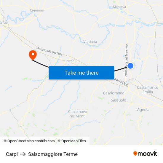 Carpi to Salsomaggiore Terme map