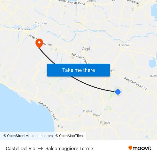 Castel Del Rio to Salsomaggiore Terme map