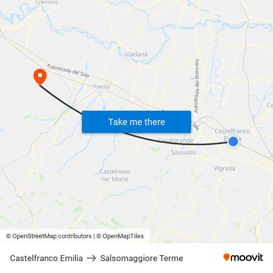 Castelfranco Emilia to Salsomaggiore Terme map