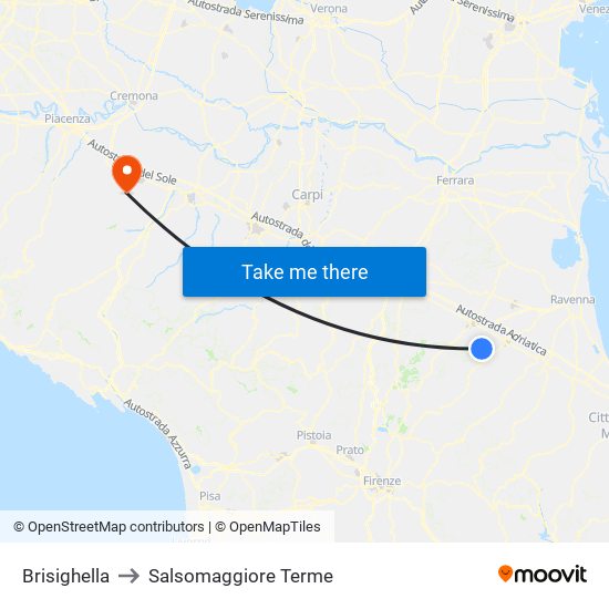 Brisighella to Salsomaggiore Terme map