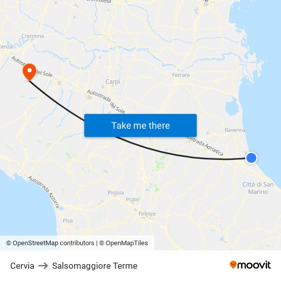Cervia to Salsomaggiore Terme map