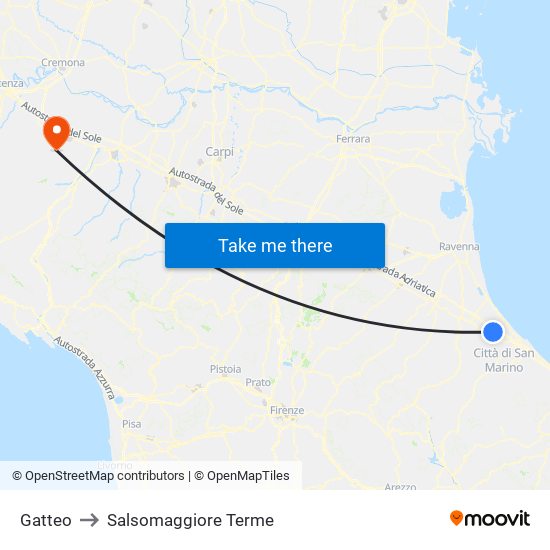 Gatteo to Salsomaggiore Terme map