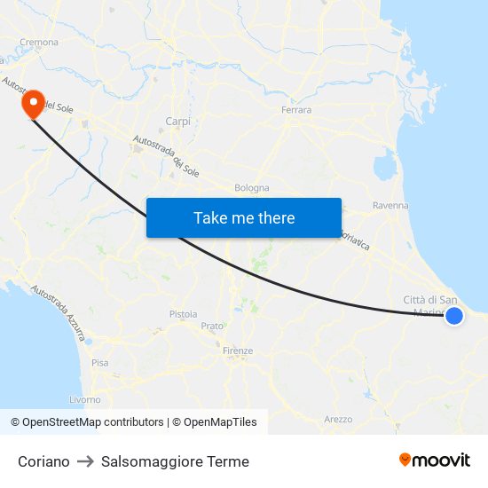 Coriano to Salsomaggiore Terme map