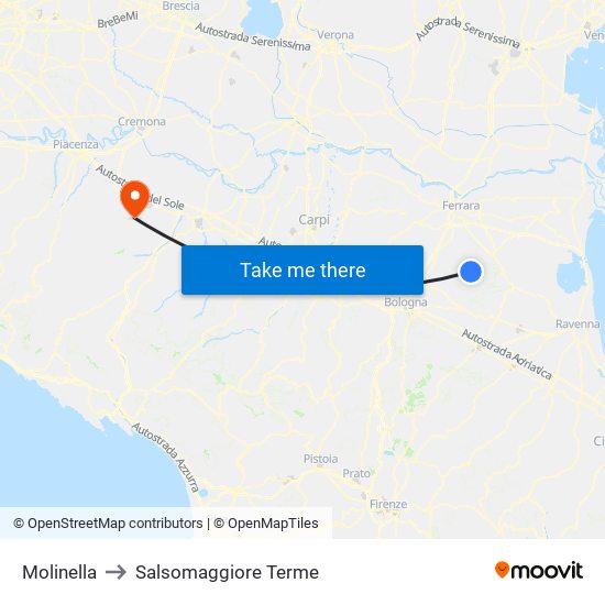 Molinella to Salsomaggiore Terme map