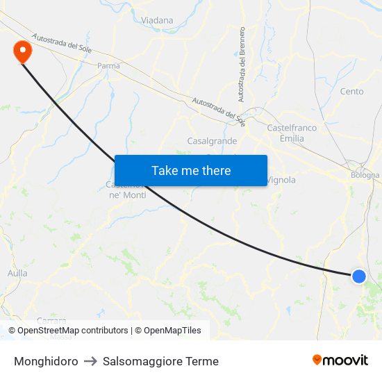 Monghidoro to Salsomaggiore Terme map