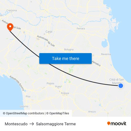 Montescudo to Salsomaggiore Terme map