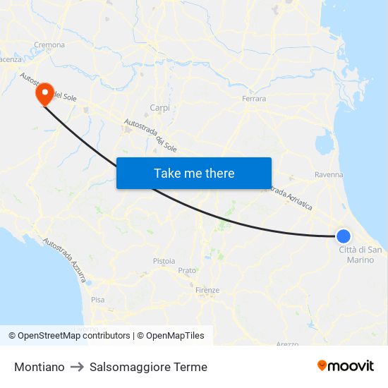 Montiano to Salsomaggiore Terme map