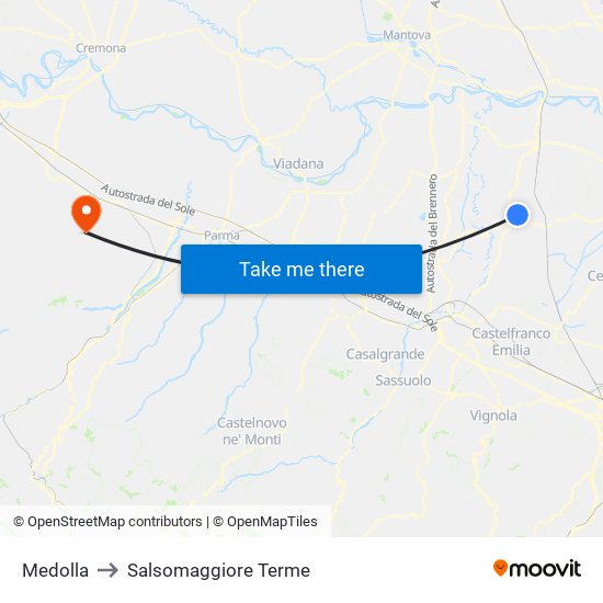 Medolla to Salsomaggiore Terme map