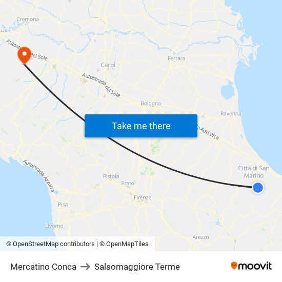 Mercatino Conca to Salsomaggiore Terme map