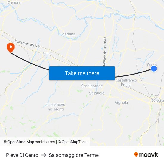 Pieve Di Cento to Salsomaggiore Terme map