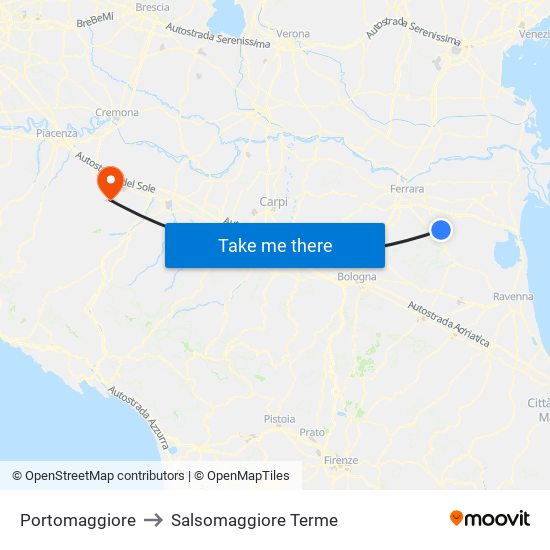 Portomaggiore to Salsomaggiore Terme map