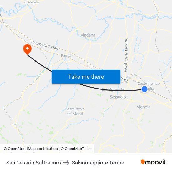 San Cesario Sul Panaro to Salsomaggiore Terme map