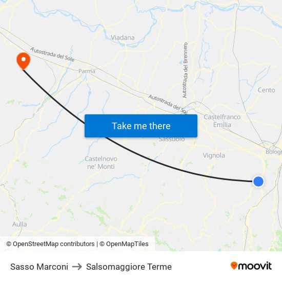 Sasso Marconi to Salsomaggiore Terme map