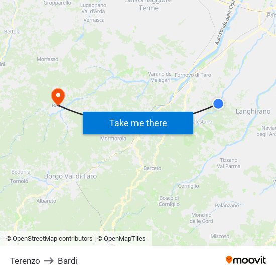Terenzo to Bardi map