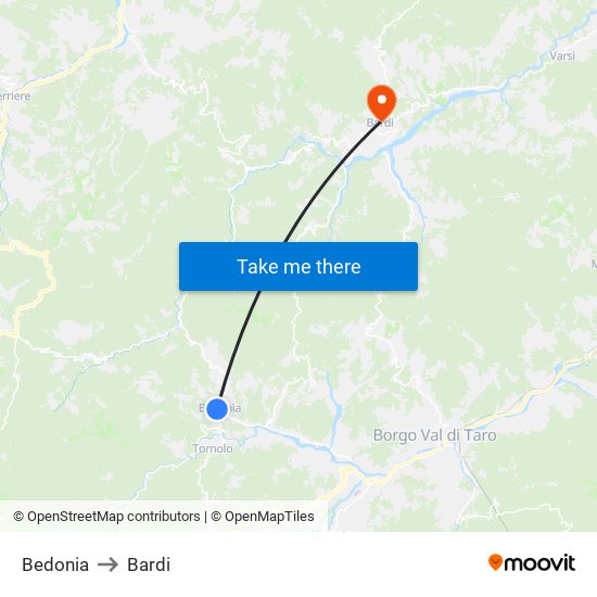 Bedonia to Bardi map