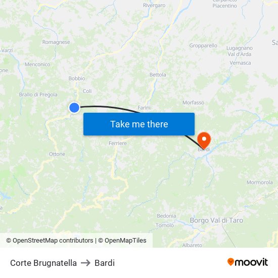 Corte Brugnatella to Bardi map