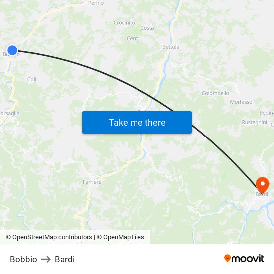 Bobbio to Bardi map