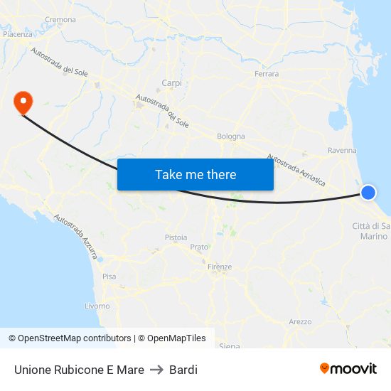 Unione Rubicone E Mare to Bardi map
