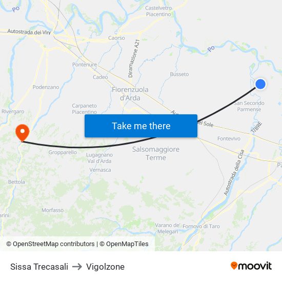 Sissa Trecasali to Vigolzone map