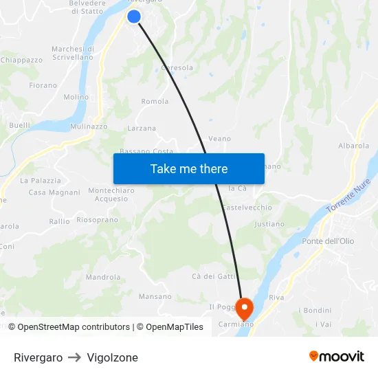 Rivergaro to Vigolzone map