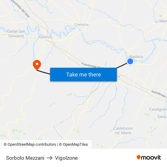 Sorbolo Mezzani to Vigolzone map