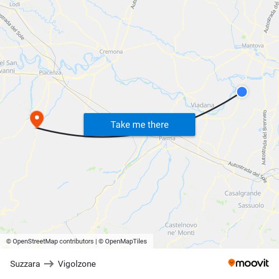 Suzzara to Vigolzone map