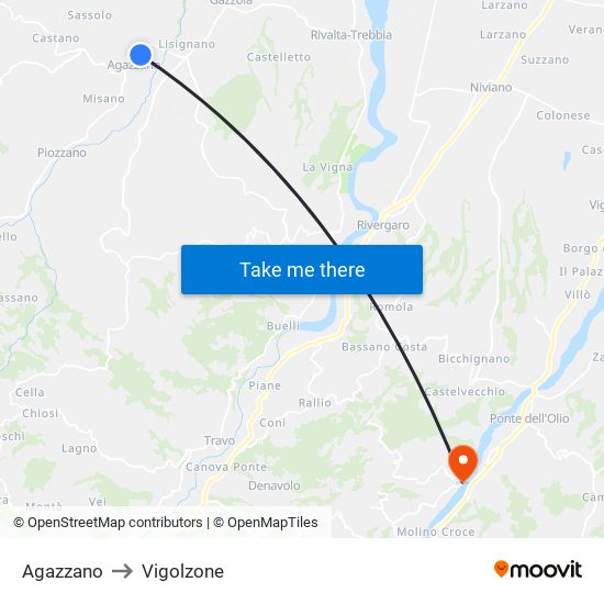 Agazzano to Vigolzone map