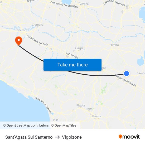 Sant'Agata Sul Santerno to Vigolzone map