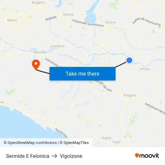Sermide E Felonica to Vigolzone map