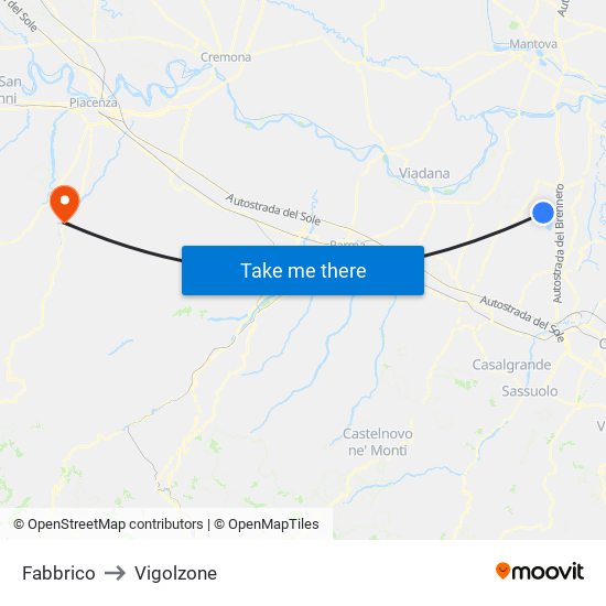 Fabbrico to Vigolzone map
