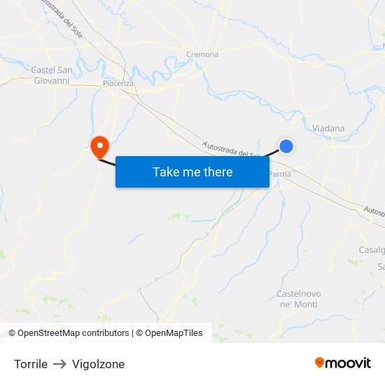 Torrile to Vigolzone map