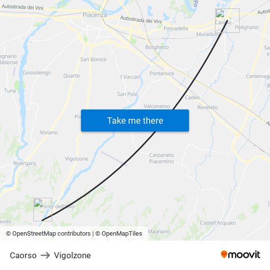 Caorso to Vigolzone map