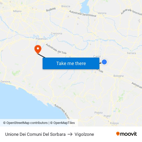 Unione Dei Comuni Del Sorbara to Vigolzone map