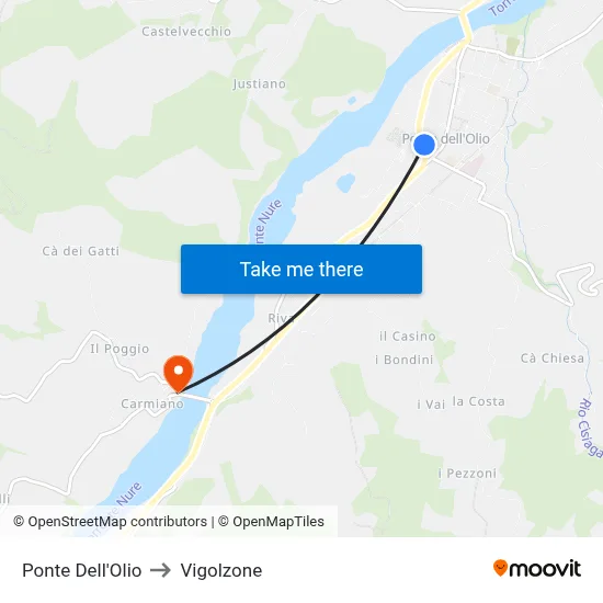 Ponte Dell'Olio to Vigolzone map