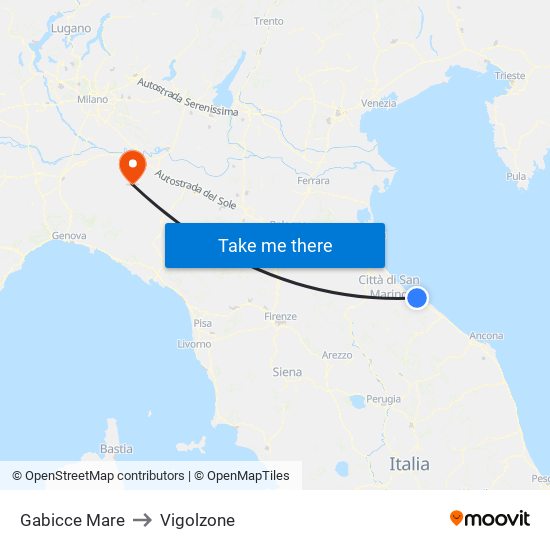 Gabicce Mare to Vigolzone map