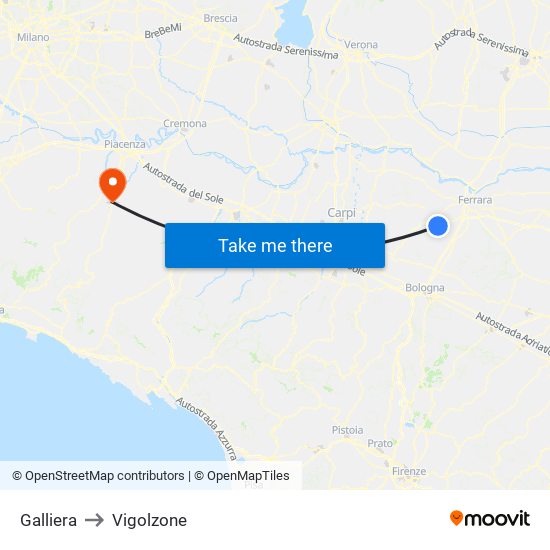 Galliera to Vigolzone map