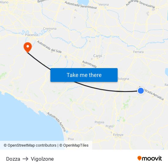 Dozza to Vigolzone map