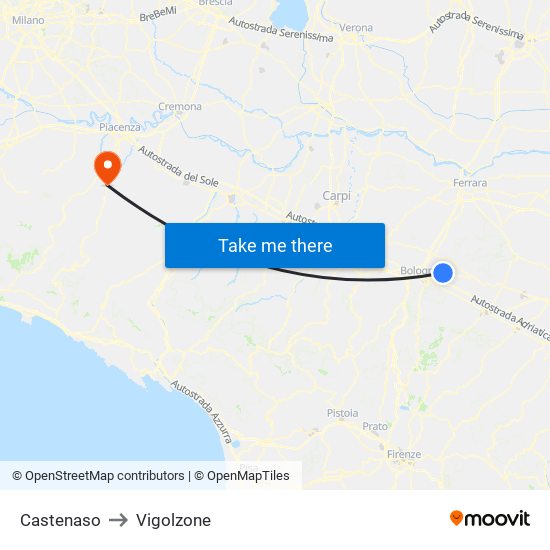 Castenaso to Vigolzone map