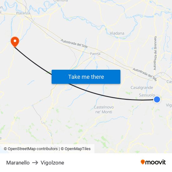 Maranello to Vigolzone map