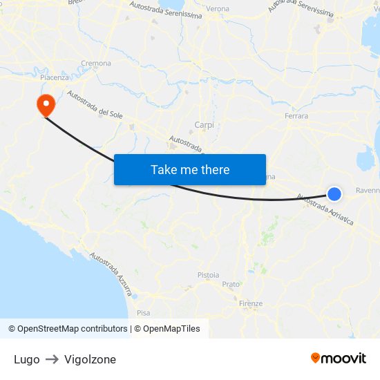 Lugo to Vigolzone map